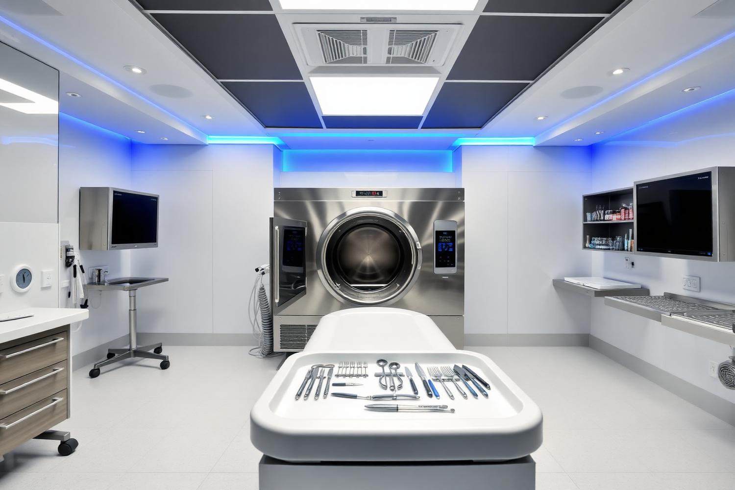 Pristine dental sterilization room with autoclave and instruments